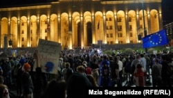 Protesters rally against the bill on "foreign agents" in Tbilisi on May 2.