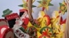 Colorful Christmas tree decorations made in the unique Yavoriv style.