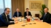 Sa sastanka premijera Kosova Aljbina Kurtija, predsjednika Srbije Aleksandra Vučića i diplomata Evropske unije Josepa Borrella i Miroslava Lajčaka 27. februara u Briselu, na kojem je postignut dogovor o Osnovnom sporazumu.