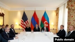 Germany - Armenian Prime Minister Nikol Pashinian, Azerbaijani President Ilham Aliyev and U.S. Secretary of State Antony Blinken meet in Munich, February 18, 2023.