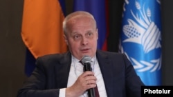 Armenia - Russian Ambassador Sergei Kopyrkin speaks during an event organized by the UN office in Yerevan, July 3, 2023.