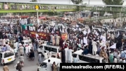 A video grab from a Pashtun Tahafuz Movement (PTM) rally in Islamabad on August 18
