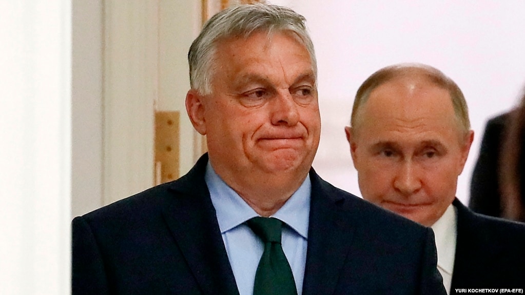 Прем'єр-міністр Угорщини Віктор Орбан (ліворуч) і очільник Росії Володимир Путін. Москва, 5 липня 2024 року