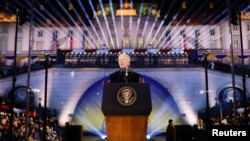 U.S. President Joe Biden delivers remarks in Warsaw on February 21. 