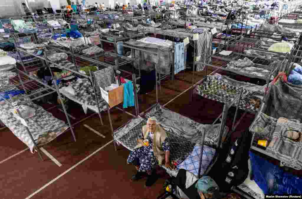 This June 7 photo shows an elderly woman from the Shebekino district of Russia&rsquo;s Belgorod region in temporary accommodation in Belgorod. Thousands of people in recent days have been evacuated from the Shebekino district, which borders Ukraine. &nbsp;