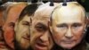 Măști de față care îi înfățișează pe președintele rus Vladimir Putin, proprietarul grupului Wagner Evgheni Prigojin, liderul regional cecen Ramzan Kadîrov și Aleksandr Lukașenko sunt expuse spre vânzare la o piață de suveniruri. Petersburg, 05 iunie 2023