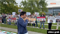 Sharofiddin Gadoev leads protests against Tajikistan's government in Berlin on September 29.