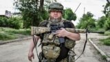 A Ukrainian soldier in the town of Orikhiv, which has been heavily damaged by Russian military strikes, in the Zaporizhzhya on May 20.