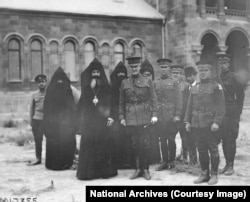 Major General James Harbord (center) poses with Armenian bishops in Echmiadzin in September 1919.