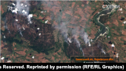 Пожари в гората край Изюм, 06.07.22 г. Сателитна снимка на Planet Labs