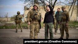 Ukrainian President Volodymyr Zelenskiy toured the Ukrainian military's advanced positions in Avdiyivka on April 18.