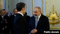 France - French President Emmanuel Macron meets Armenian Prime Minister Nikol Pashinian at the Elysee Palace in Paris, February 21, 2024.