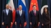 Iranian Foreign Minister Hossein Amir-Abdollahian (left), Russian Foreign Minister Sergei Lavrov (second left), Chinese Foreign Minister Qin Gang (second right), and Pakistani Minister of State for Foreign Affairs Hina Rabbani Khar pose for a group photo during a ministerial meeting on Afghanistan in Samarkand, Uzbekistan, on April 13. 