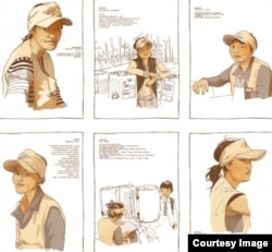 Images from Bishkek Shoro Girls, a comics documentary illustrated by French animator Nicolas Journoud about Kyrgyz women who sell Shoro drinks in the streets of Bishkek.