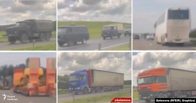 Колонна ЧВК "Вагнер" в Беларуси, кадры из видео