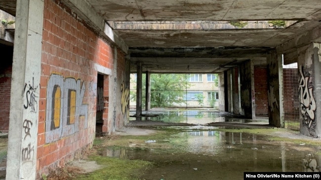 Ming says he and and other migrants slept in this abandoned building in Bihac.