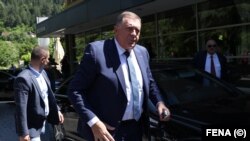 Milorad Dodik, nakon jednog od sastanaka sa partijama iz koalicije na nivou BiH, Konjic, 30. jun 2023. godine.