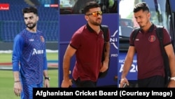 مجیب الرحمان (له ښي لوري لومړی)، فضل حق فاروقي او نوین الحق پخوا په ای پي اېل کې لوبېدلي خو دا ځل نه دي اخیستل شوي - انځور له ارشیفه.