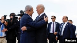 Baş nazir Benyamin Netanyahu İsrail və HƏMAS arasında davam edən qarşıdurma fonunda İsrailə gələn prezident Co Baydeni qarşılayır. 2023