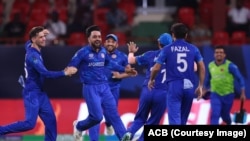 اعضای تیم ملی کریکت افغانستان در مسابقه جام جهانی کریکت ۲۰۲۴
