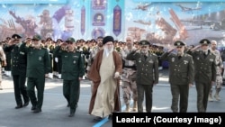Iran's Supreme Leader Ali Khamenei (center)among the top commanders of IRGC and Iran's Army, in October 2023.