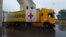 A Russian Red Cross truck carrying goods for Nagorno-Karabakh drives to Aghdam on September 9.