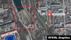 The aftermath of the Ukrainian strike on Sevastopol, Russian-occupied Crimea, showing the proximity of one of the damaged buildings to the impact site, on September 13. (illustration)