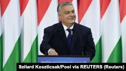 Hungarian Prime Minister Viktor Orban delivers his annual state-of-the-nation speech in Budapest on February 17.