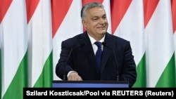 Hungarian Prime Minister Viktor Orban delivers his annual speech in Budapest on February 17.
