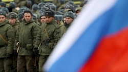 Newly called-up Russian soldiers gather at an assembly station in Tatarstan in October 2022, after President Vladimir Putin signed a mobilization decree amid the invasion of Ukraine.