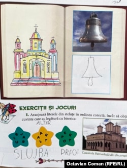 Exerciții pentru copiii de clasa I dintr-un manual de religie ortodoxă