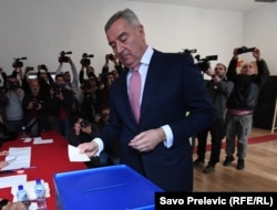 Incumbent President Milo Djukanovic casts his vote on March 19.