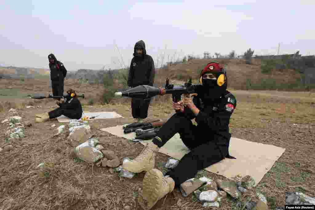 The firing of rocket-propelled grenades is also a part of their training.