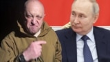 Слева направо: Евгений Пригожин, Владимир Путин. Коллаж