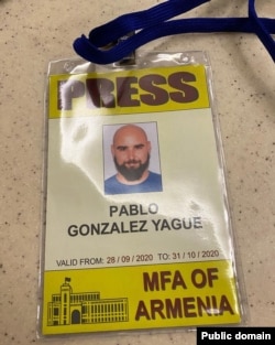 Gonzalez's press badge issued by Armenia