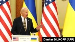 جو بایدن رئیس جمهور ایالات متحده آمریکا حین سخنرانی در اوکراین