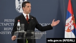 Marko Đurić, ministar spoljnih poslova Srbije, na konferenciji za medije u Beogradu 17.04.2024.