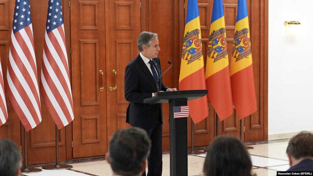 Secretarul de stat al SUA, Antony Blinken, în timpul vizitei sale la Chișinău, mai 2024.