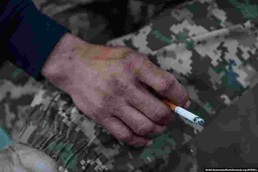 A Ukrainian soldier takes a cigarette break. &quot;I think this support will really strengthen the armed forces of Ukraine,&quot; Zelenskiy told U.S. media on April 21. &quot;And we will have a chance for victory.&quot;