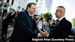 Міністры замежных спраў Вугоршчыны Пэтэр Сіярта і Беларусі Сяргей Алейнік у Менску. 29 траўня 2024