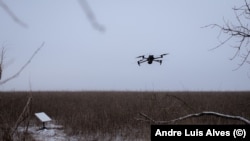 (File photo) A military drone flies over the steeps near the frontline village of Robotyne in Ukraine’s Zaporizhzhya region.