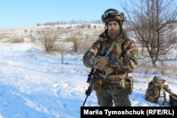 Dzyanis Prokharau, the Belarusian Kastus Kalinouski Regiment commander, at a training ground in the Kyiv region on February 8.