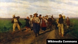 Селяни йдуть на заробітки, картина Миколи Кузнецова, 1882 рік