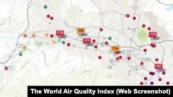 Мерења на загадувањето во Скопје претпладне на 21 декември, од мониторинг сервисот „WAQI“, кој го прикажува квалитетот на воздухот во реално време од над 10.000 станици во светот.