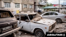Nagorno-Karabakh - A residential area in Stepanakert damaged by Azerbaijani shelling, September 19, 2023.