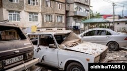 Nagorno-Karabakh - A residential area in Stepanakert damaged by Azerbaijani shelling, Septemnber 19, 2023.