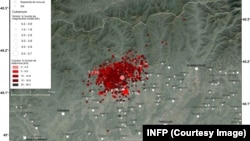 Harta cutremurelor produse în regiunea Gorj, în perioada 13-21 februarie 2023.