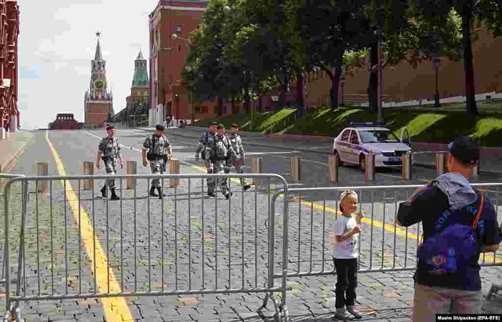 The blocked entrance to Red Square seen on June 25.&nbsp;