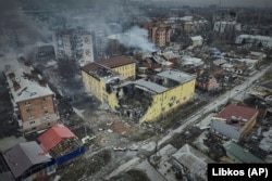 Вид с воздуха на Бахмут, место тяжелых боев с российскими войсками в Донецкой области. Украина, 26 марта 2023 года.