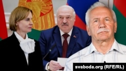 Каляж, зьлева направа: Натальля Пяткевіч, Аляксандар Лукашэнка, Валер Карбалевіч